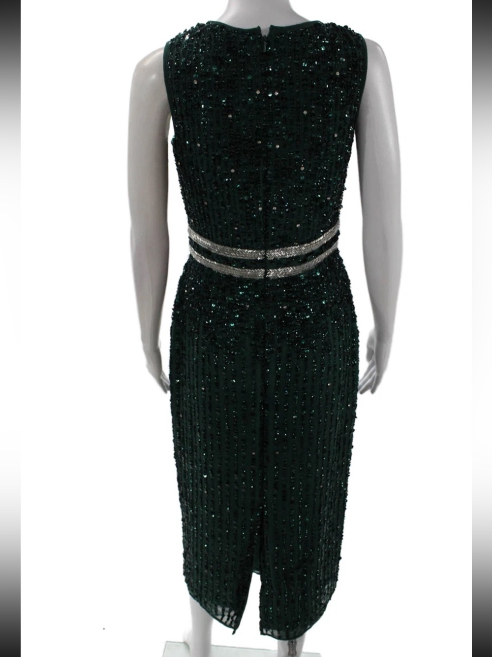 Mac Duggal Forest Green Beaded Cocktail Dress Size 2 Formal Evening Midi - Picture 6 of 10